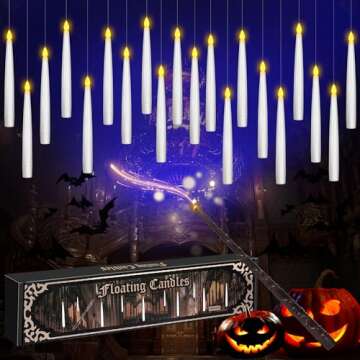 Christmas Decor Floating Candles With Wand, 20pcs Magic Hanging Candles With Remote,6.9IN Flameless ...
