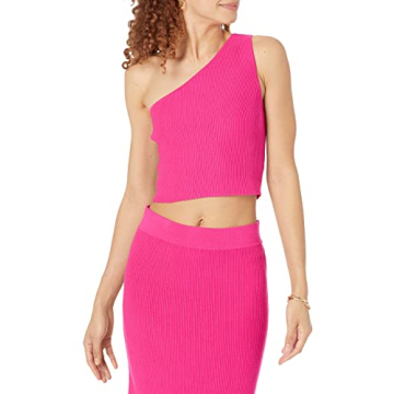 The Drop Women's Kofi Asymmetrical Cropped Sweater in Hot Pink, Plus Size XXL
