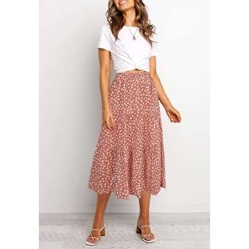 MEROKEETY Women's Boho Leopard Print Skirt Pleated A-Line Swing Midi Skirts DarkPink Medium