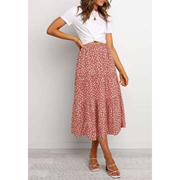 MEROKEETY Women's Boho Leopard Print Skirt Pleated A-Line Swing Midi Skirts DarkPink Medium