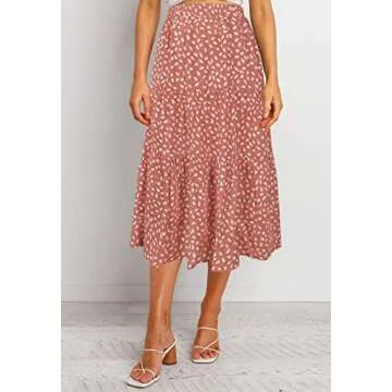 MEROKEETY Women's Boho Leopard Print Skirt Pleated A-Line Swing Midi Skirts DarkPink Medium