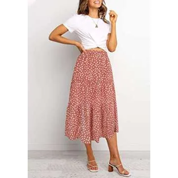 MEROKEETY Women's Boho Leopard Print Skirt Pleated A-Line Swing Midi Skirts DarkPink Medium