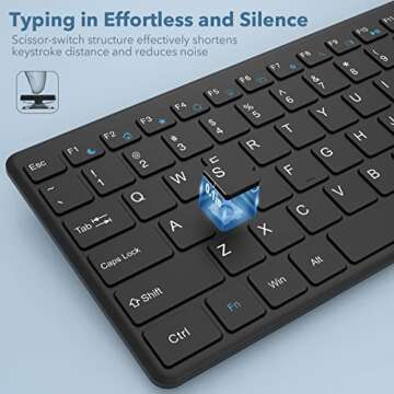 WisFox Wireless Keyboard, Ultra Slim Silent Computer Keyboard, Full Size 2.4G USB Keyboard with Number Pad for PC/Desktop/Laptop/Notebook, Black