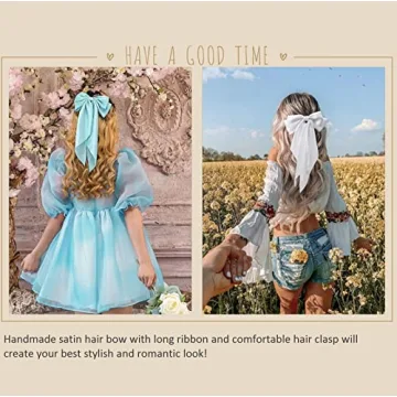 Vintage Hair Bows - 8 PCS Clips with Long Tails