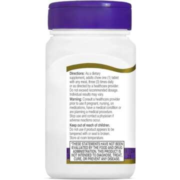 21st Century Papaya Enzyme Chewable (100 Count), Papaya & Pineapple Digestive Enzymes for Gut Health, Tropical Flavor, Non-GMO, Gluten-Free, No Added Salt, Yeast, Artificial Flavors