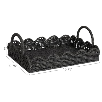 Household Essentials Handwoven Paper Rope Tray with Scalloped Edge, Black