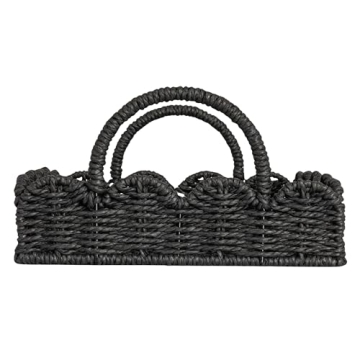 Household Essentials Handwoven Paper Rope Tray with Scalloped Edge, Black