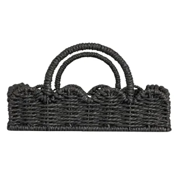 Household Essentials Handwoven Paper Rope Tray with Scalloped Edge, Black