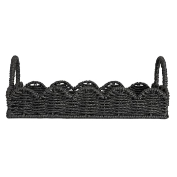 Household Essentials Handwoven Paper Rope Tray with Scalloped Edge, Black