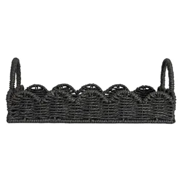 Household Essentials Handwoven Paper Rope Tray with Scalloped Edge, Black