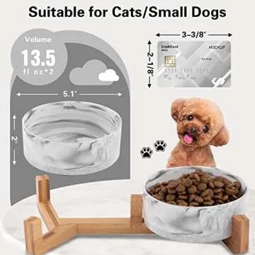 Ihoming Marbling Cat Bowls, Puppy Ceramic Food and Water Bowls Set, 1 3/4 Cups X 2, Indoors Black Pe...