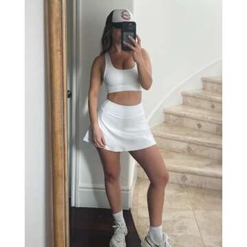 Stelle Women Tennis Golf Skirts High Waisted with Inner Shorts for Athletic Workout Sports Skorts Running Pickleball (WT, M) White