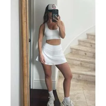 Stelle Women Tennis Golf Skirts High Waisted with Inner Shorts for Athletic Workout Sports Skorts Running Pickleball (WT, M) White