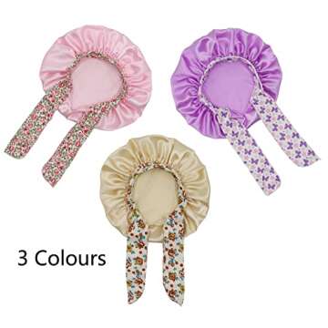 3 Pieces Kids Satin Bonnet Silky Sleep Cap Wide Elastic Band Hair Bonnet for Girls Toddler Child