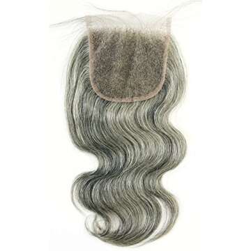 Ms Fenda Hair 100% Raw Virgin Malaysian Human Hair Body Wave style Grey Color Weaving Wefts Bleached Knots 4X4 Lace Closure (10inch, 4x4closure-body wave)