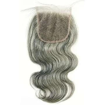 Ms Fenda Hair 100% Raw Virgin Malaysian Human Hair Body Wave style Grey Color Weaving Wefts Bleached Knots 4X4 Lace Closure (10inch, 4x4closure-body wave)