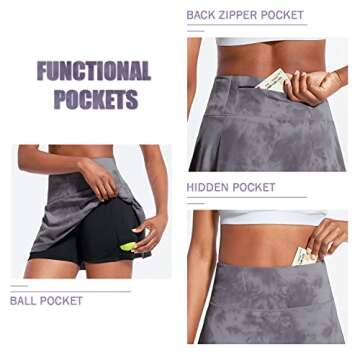 BALEAF Women's 13" High Waisted Tennis Skirts Athletic Golf Skorts Pleated 4 Pockets for Casual Running Sports Workout Purple Large