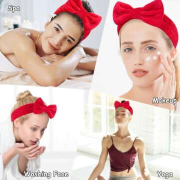 Casoty 6 Pcs Red Spa Headbands for Makeup and Skincare