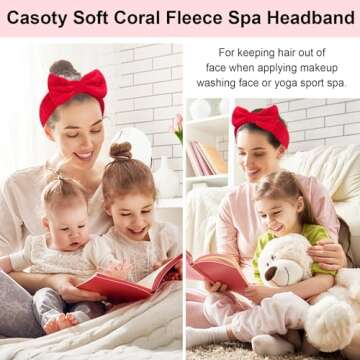 Casoty 6 Pcs Red Spa Headbands for Makeup and Skincare