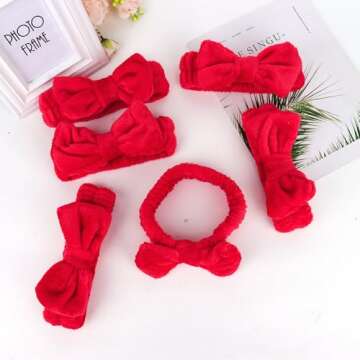 Casoty 6 Pcs Red Spa Headbands for Makeup and Skincare