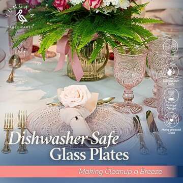 Yungala Pink Glass Plates set of 4 Hobnail Plates 10.5IN, Vintage dinner plates with matching pink g...