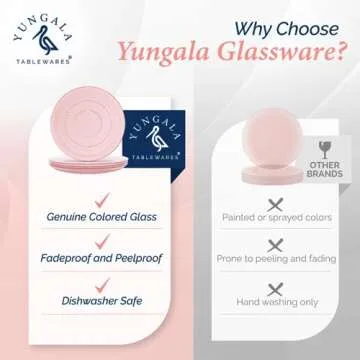 Yungala Pink Glass Plates set of 4 Hobnail Plates 10.5IN, Vintage dinner plates with matching pink glassware sets for Housewarming gift, Thanksgiving, Easter