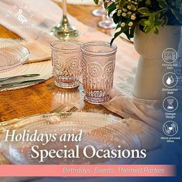 Yungala Pink Glass Plates set of 4 Hobnail Plates 10.5IN, Vintage dinner plates with matching pink glassware sets for Housewarming gift, Thanksgiving, Easter