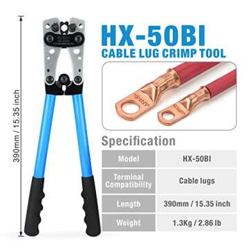 iCrimp Battery Cable Lug Crimping Tool for 8, 6, 4, 2, 1, 1/0 AWG Heavy Duty Wire Lugs, Battery Term...