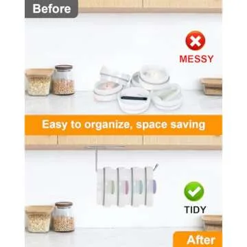 2Pack Tumbler Lid Organizer, Cup Lid Hook Under Cabinet for Yeti Tumbler/Stanley Tumbler/Simple Modern Tumbler Lids, Self-Adhesive or Drilling Tumbler Lid Hook for Kitchen Organizers and Storage