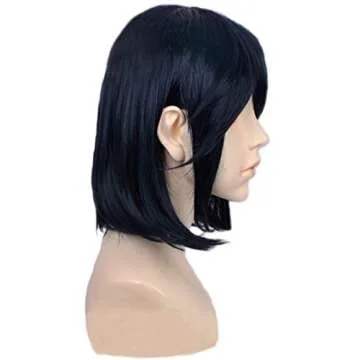 ANOGOL Hair Cap + Dark Blue Mixed Red Anime Cosplay Wig Girl Short Bob Wigs For Anime Cosplay Women, Dark Blue with Red Highlight For For Halloween Costumes Women Wigs Cosplay Party