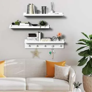 MBYD Picture Shelf Ledge, 24 Inch Floating Shelves for Wall, Nursery Book Shelves with Hooks Set of ...