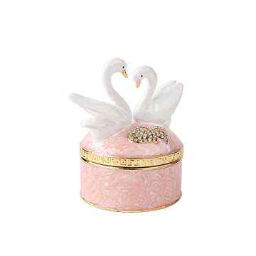 Furuida Swan Trinket Box Hinged Crystal Enameled Ornament Decorative Jewelry Ring Store Box Hand-Pai...