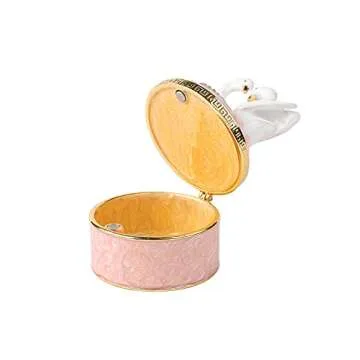 Furuida Swan Trinket Box Hinged Crystal Enameled Ornament Decorative Jewelry Ring Store Box Hand-Painted Craft Gifts for Home Decor (Pink)