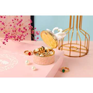 Furuida Swan Trinket Box Hinged Crystal Enameled Ornament Decorative Jewelry Ring Store Box Hand-Painted Craft Gifts for Home Decor (Pink)