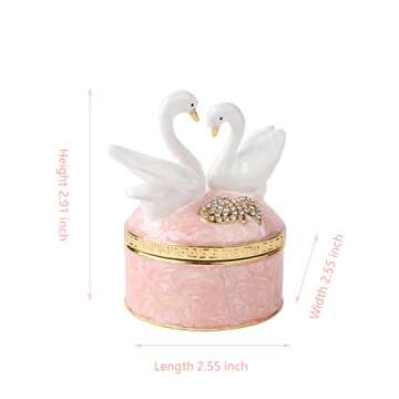 Furuida Swan Trinket Box Hinged Crystal Enameled Ornament Decorative Jewelry Ring Store Box Hand-Painted Craft Gifts for Home Decor (Pink)