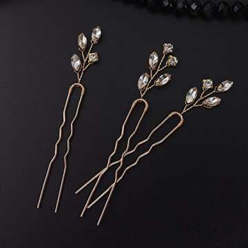FXmimior Bridal Crystal Hair Pins Wedding Evening Party Hair Accessories Pack of 3 (gold)