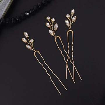 FXmimior Bridal Crystal Hair Pins Wedding Evening Party Hair Accessories Pack of 3 (gold)