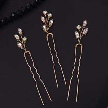 FXmimior Bridal Crystal Hair Pins Wedding Evening Party Hair Accessories Pack of 3 (gold)
