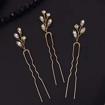 FXmimior Bridal Crystal Hair Pins Wedding Evening Party Hair Accessories Pack of 3 (gold)