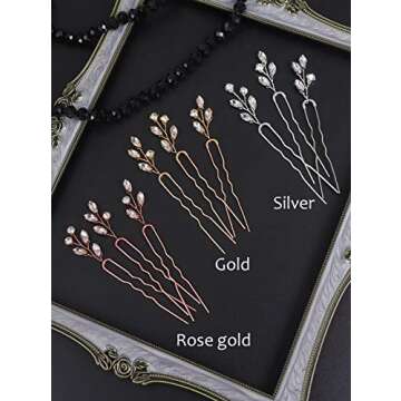 FXmimior Bridal Crystal Hair Pins Wedding Evening Party Hair Accessories Pack of 3 (gold)