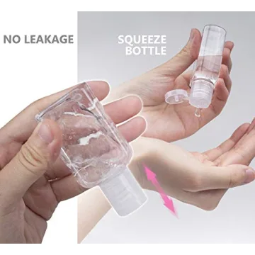 Hzran Portable Squeeze Bottle, Empty Leakproof Plastic Travel Bottle with Leather Keychain Holder for Hand Sanitizer, Essential Oil, Refillable Bottle Clips to Diaper Bag, Travel Bag(2oz 2 pack-Pink)