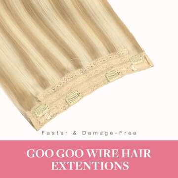 GOO GOO Wire Hair Extensions Human Hair, 18A/613A Dark Blonde mix Bleach Blonde Highlighted 18inch 9...
