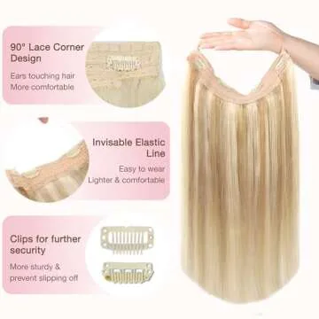 GOO GOO Wire Hair Extensions Human Hair, 18A/613A Dark Blonde mix Bleach Blonde Highlighted 18inch 95g, Invisible Wire Hair Extensions with Transparent, Seamless Fish Line Hairpiece