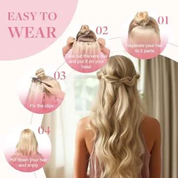 GOO GOO Wire Hair Extensions Human Hair, 18A/613A Dark Blonde mix Bleach Blonde Highlighted 18inch 95g, Invisible Wire Hair Extensions with Transparent, Seamless Fish Line Hairpiece