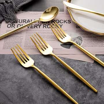 LIYH 102pcs Gold Plastic Silverware, Disposable Utensils with Heavy Duty Design for Fancy Parties, Disposable Gold Forks,Disposable Gold Silverware Spoon Suit for Weddings, Events & Decorations