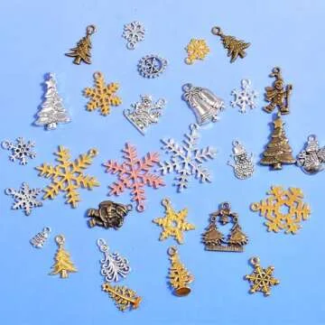 stino 100 G Vintage Antique Metal Charms for Jewelry Making, Bulk Silver & Gold, for Bracelet, Necklace, Earrings DIY Crafts (Christmas Silver & Bronze Glod)