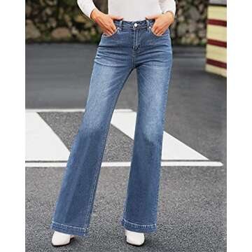 GRAPENT Wide Leg Pants for Women Dressy Women's Business Casual Clothes for Women's Plus Jeans Plus Size Bell Bottom Jeans for Women Stretch Jeans High Waist Color Lapis Loft Size 20 Size 22