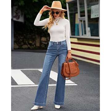 GRAPENT Wide Leg Pants for Women Dressy Women's Business Casual Clothes for Women's Plus Jeans Plus Size Bell Bottom Jeans for Women Stretch Jeans High Waist Color Lapis Loft Size 20 Size 22