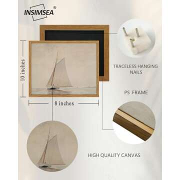 InSimSea Framed Wall Art for Living Room Large Canvas Wall Art White Sailboat Seascape Watercolor Vi...