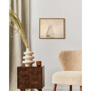 InSimSea Framed Wall Art for Living Room Large Canvas Wall Art White Sailboat Seascape Watercolor Vintage Painting on Canvas - Coastal Wall Art Prints for Living Room Office and Home Decor 8x10in